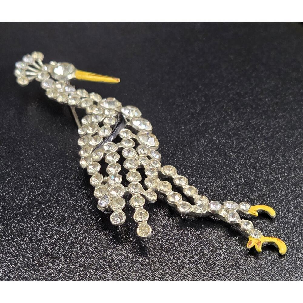 Antique Rhinestone Brooch Crane Bird with Rhinestones & Enamel 4.5” 1930s RARE - Picture 2 of 10